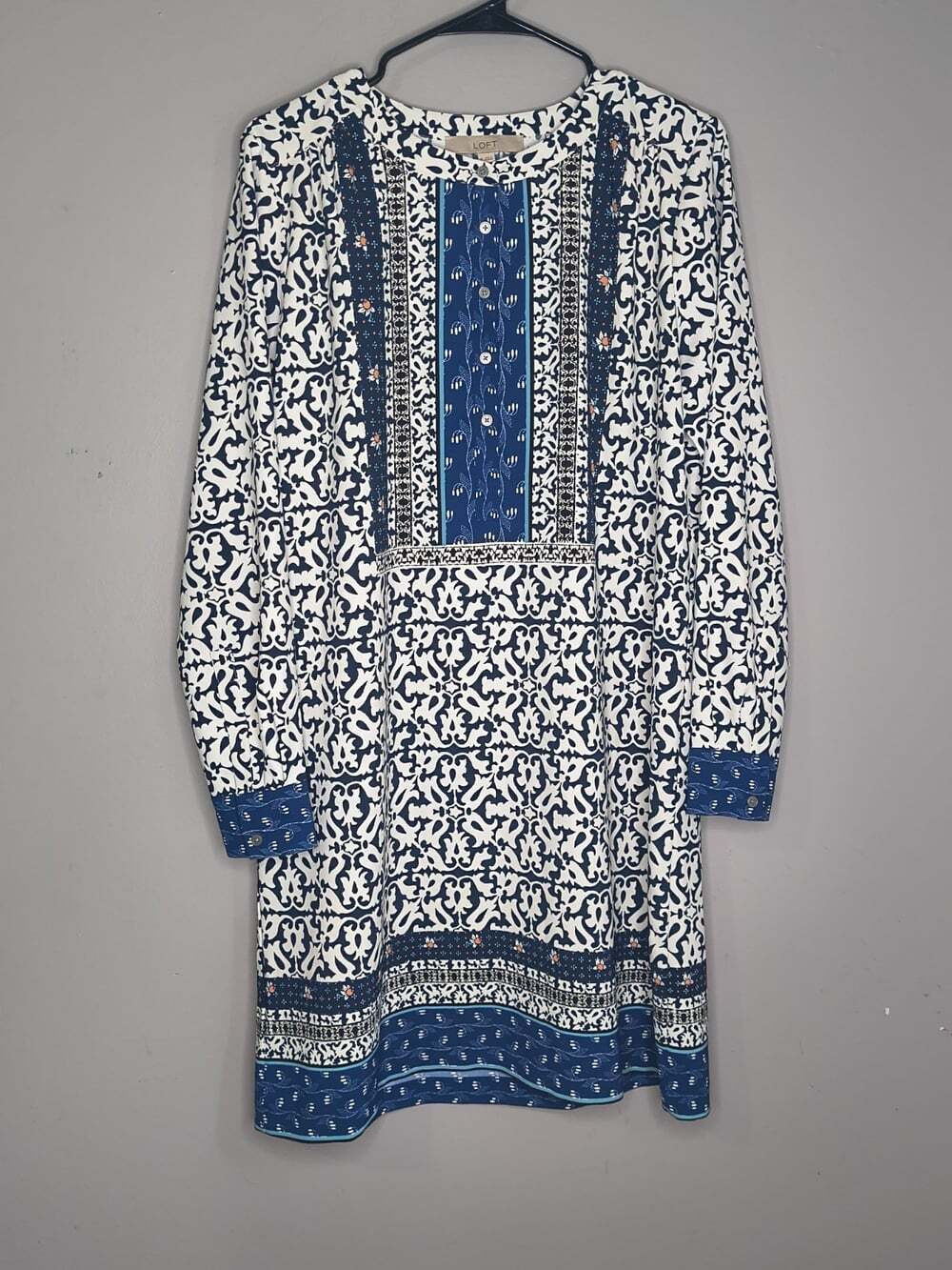 Ann Taylor Loft Long Sleeve Shift Dress Medium Shirt Tunic Blue